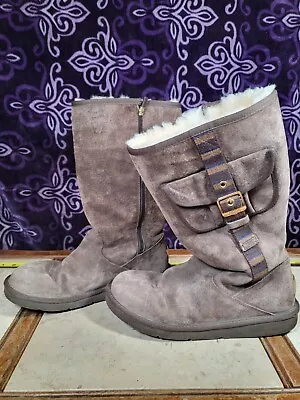 UGG S/N 1895 - Womens Size 11 Suede Retro Cargo Zip-Up Boots Buckle Fuzzy • $49.95