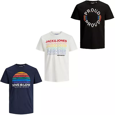 Mens T-Shirt Jack & Jones Tee Cotton Short Sleeve Chest Logo Print Crew Neck • £15.95