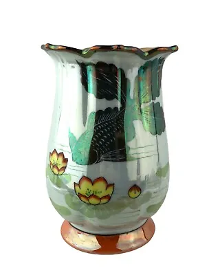 Gold Castle 7  Lustre Ware Vase With Lotus Flowers & Koi Fish Japan ChickUSA • $24.99