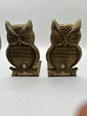 Vintage Pair Solid Brass Owl Bookends Ornate Mid Century Modern 5.5” Tall • $22.05