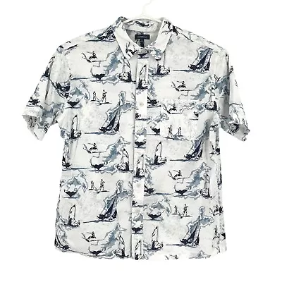 Croft Barrow Mens Shirt Large White Hawaiian Short Sleeve Button Up Surf Beach • $17.49