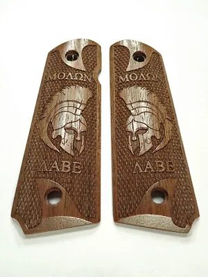 Walnut Molon Labe Spartan Helmet 1911 Grips Checkered Engraved Textured #2 • $36