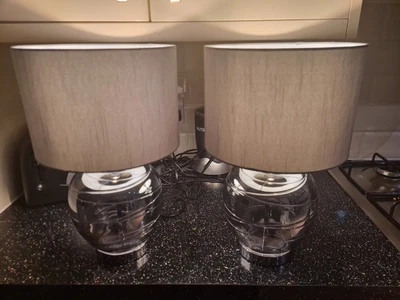 £55 • Buy 2 X Pair Of Next Bedside Table Lamp Grey Mirror Look Light + Lampshades - Ex Con