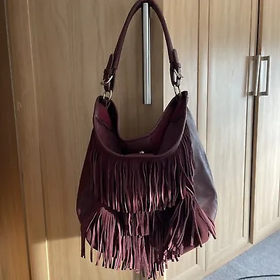 £6.99 • Buy Ladies Medium Suede Fringed Shoulder Bag (plum)