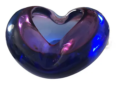 Murano Italy Sommerso Art Glass Geode Blue Purple Ashtray Bowl Clamshell • $338.30