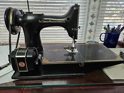 Vintage SINGER 221 Featherweight Portable Sewing Machine- 1950 With Case- WORKS • $400