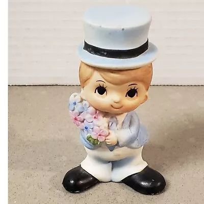 Vintage Cute Boy With Top Hat Holding Flowers Made In Japan Ceramic Figurine • $16.95