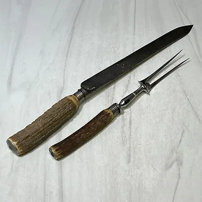 1936 Mappin & Webb Sheffield Stag Handle Carving Knife Fork Sterling Collar End • $39.20