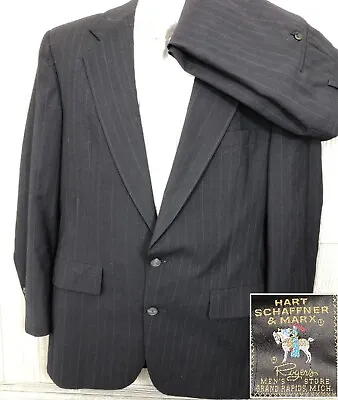 Hart Schaffner Marx Mens Navy Striped Wool 2pc Suit 42R 33x30.5 (t18) • $50