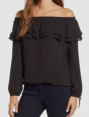 $79 Michael Kors Women's Black Ruffled Off-The-Shoulder Blouse Top Size XL • $25.18