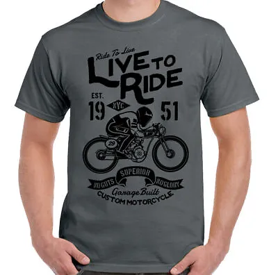 Cafe Racer T-Shirt Biker Live To Ride Mens Motorbike Motorcycle Enthusiast Bike  • £10.98