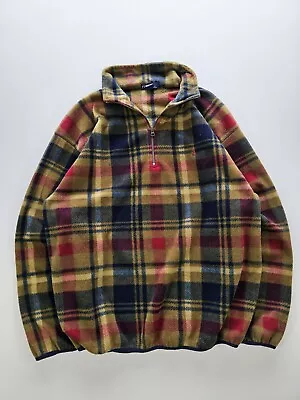 Vintage 90s Nautica Plaid Fleece Quarter-Zip Pullover Jacket XXL Made In USA • $29.08