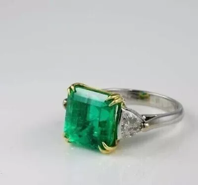 3.75Ct Vintage  Style Green Emerald Simulated Diamond Engagement Silver Ring • $110.95