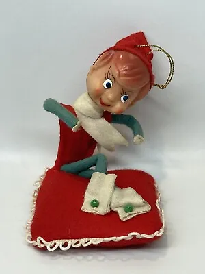 Vintage Pixie Elf Knee Hugger On Pillow Ornament Holiday Christmas 5  X 3.25  • $22.49