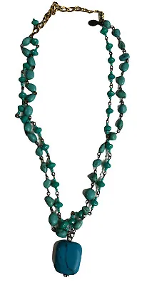 Vintage KAARI MENG NYC Double Strand Faux Turquoise Beaded Chocker Necklace • $17.95