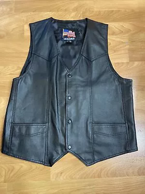 Vintage Leather Biker Vest Mens Large Black Motorcycle USA Made With Skulls • $40