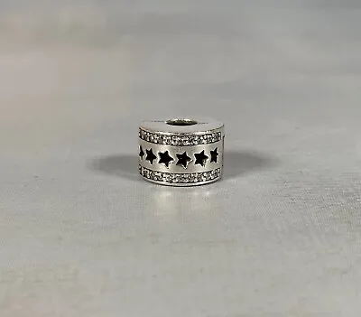 PANDORA Retired Sterling Silver Row Of Stars Sparkly CZ Clip Charm (796381CZ) • £25