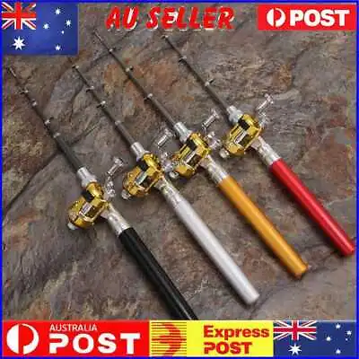 Mini Portable Pocket Fish Pen Aluminum Alloy Fishing Rod Pole Reel Combos • $15.09