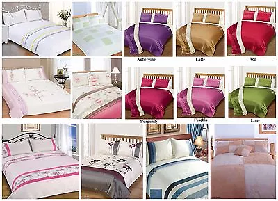 Embellished Floral Stripe Plain Duvet Cover Quilt Bedding Set Single Double King • £14.95