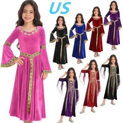 US Kids Girls Medieval Renaissance Princess Costume Victorian Gothic Long Dress • $18.59