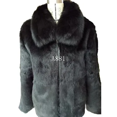 New Men's Rabbit Fur Coat Fox Fur Collar Furry Jacket Medium Long Warm Parka • $235.90