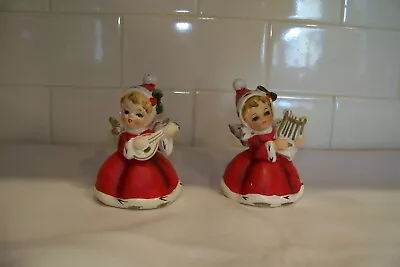 Vintage NAPCO Christmas Caroler Angel Set 2 Mandolin & Harp X-7258 • $29