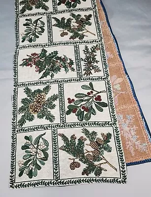 Vintage Holiday Tapestry Table Runner 70×12 Gold Metallic Weave Christmas • $12