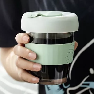 New Eco-friendly Portable Glass Coffee Cup 350ml Hot/cold Drink Lid Green Reuse! • £11