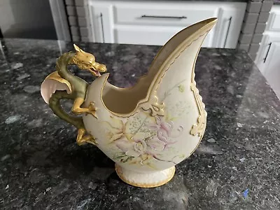 Vintage Austrian Hand Painted Porcelain  Floral  Dragon Handle Vase • $89