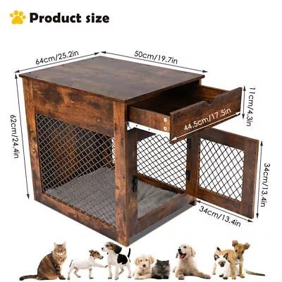S/ M Wooden Dog Crate Furniture Indoor Dog Kennel End Table Pet Cage W/ Drawer • $129.53