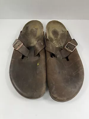 Birkenstock Men’s Leather Clogs Slip On Brown Sz 47 Broken Buckle • $64.99