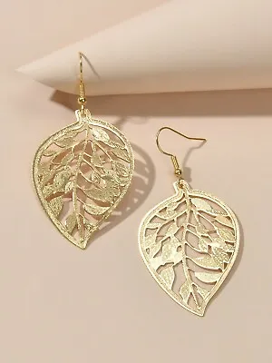 $1.99 • Buy Ladies Jewellery Hollow Gold Metal Leaf Dangle Chunky Earrings For Women Party