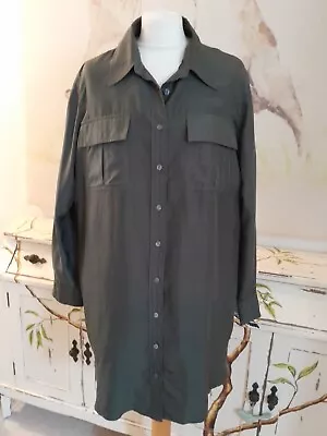 Pure Collection (John Lewis) 100% Silk Dark Green Khaki Shirt Military Dress 18 • £45