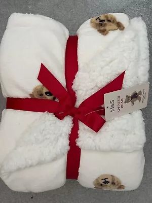 Marks And Spencer Ecru Spencer Bear Sherpa Fleece Throw One Size • £14.95