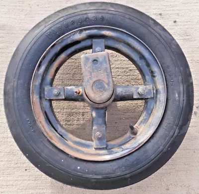 VINTAGE 12 In. 4-SPOKE WHEEL W/ FIRESTONE GUM DIPPED RIB IMPLEMENT 4 PLY TIRE. • $199.99