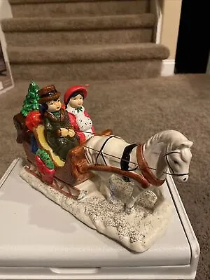 Vintage Xmas Horse Drawn Sleigh Music Box/Figurine Plays Jingle Bells No Box • $15.99