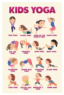 Kids Yoga Pose Chart Fitness Exercise Activity Meditation Classroom Poster 12x18 • $10.98