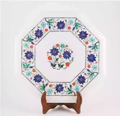 18  White Dining Coffee Marble Table Top Flower Inlay Malachite Room Decor O8 • $480