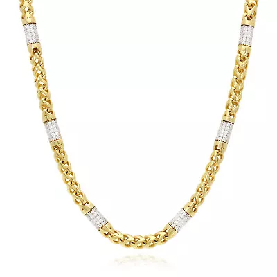 14K Yellow Gold 5mm Round Franco Simulated Diamond Bullet Chain Necklace 22 -26  • $2618.44