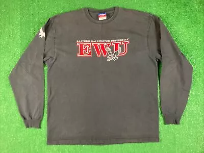 Vtg Y2K Eastern Washington University EWU Eagles Black T-Shirt XL L/S Graphi￼c • $14.99