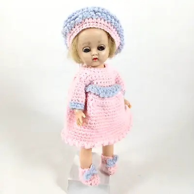 Vintage Girl Doll Blonde Blue Eyes With Crochet Dress Hat & Shoes 8 Inches • $21.99