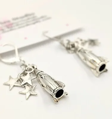 Rocket Man Earrings 925 Sterling Silver Leverback Planets Stars Space  • $13.99