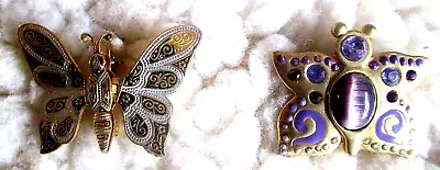 Vintage Lot (2) Unsigned Gold Tone Metal Butterfly Pins Brooches • $9.99