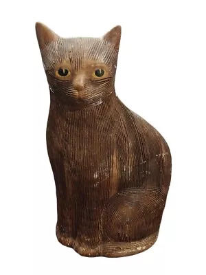 Vintage Ceramic Textured Brown Cat Statue Door Stop Cement/Chalk Filled  READ  • $32