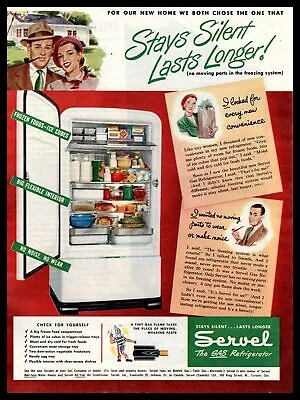 1948 Servel The Gas Refrigerator  Stays Silent. Lasts Longer!  Vintage Print Ad • $9.95