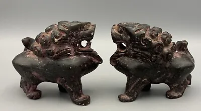 Vintage Pair Of 1950s Chinese Foo Lion Soapstone Sculpture Hand Carved Statues • $65