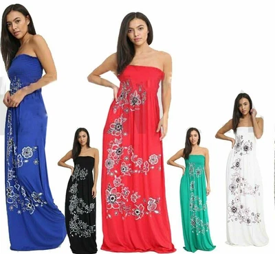 £12.99 • Buy Women Ladies Sleeveless Sheering Boobtube Bandeau Floral Printed Long Maxi Dress