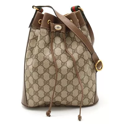 GUCCI Shoulder Bag Drawstring Bucket GG Sherry Line Vintage PVC Leather Brown • $429