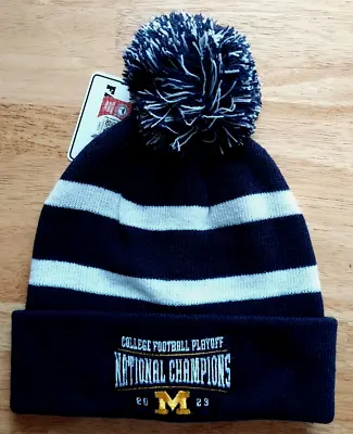 Michigan Wolverines Hat National Champions 2023 Roll Cuff Knit Cap Pom Tobaggon • $29.95