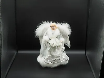 Angel Doll Porcelain Face And Hands White Silver Gown Feather Wings • $19.99